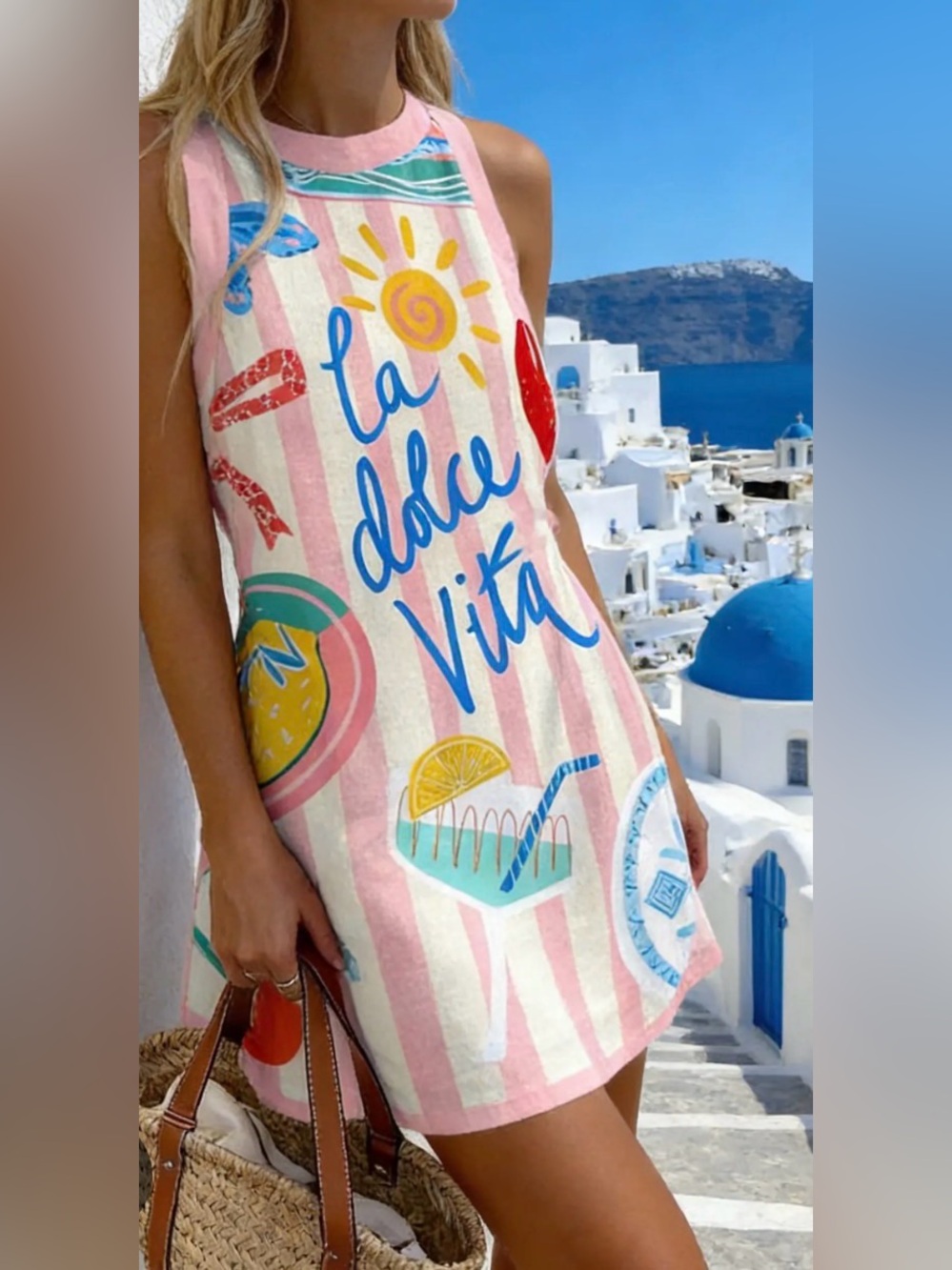 La Dolce Vita Pink Striped Graphic Tank Dress